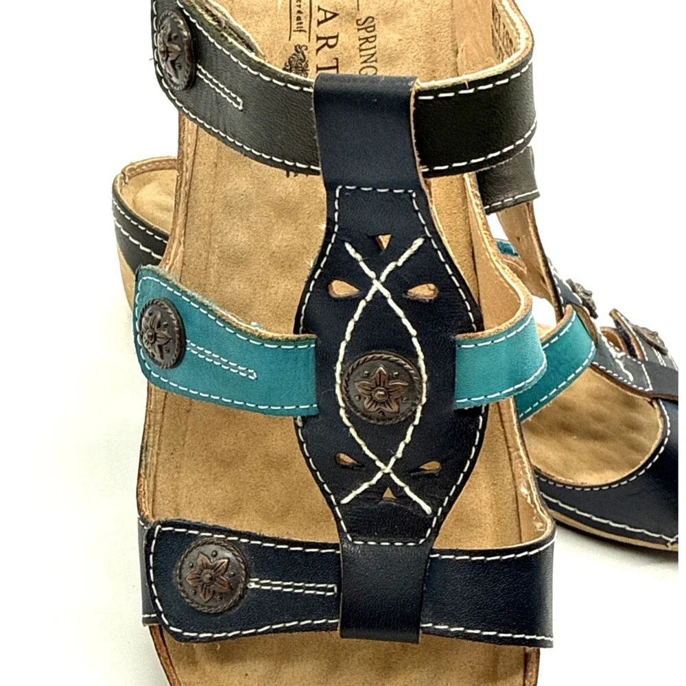 L'Artiste by Spring Step MELISSA Navy/Teal Leather Wedge Sandal Wm US 7.5 & EU38